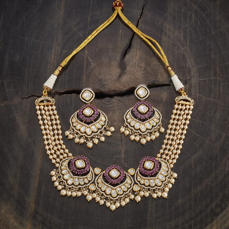 Long Crystal Necklace-Kundan Necklace 174041