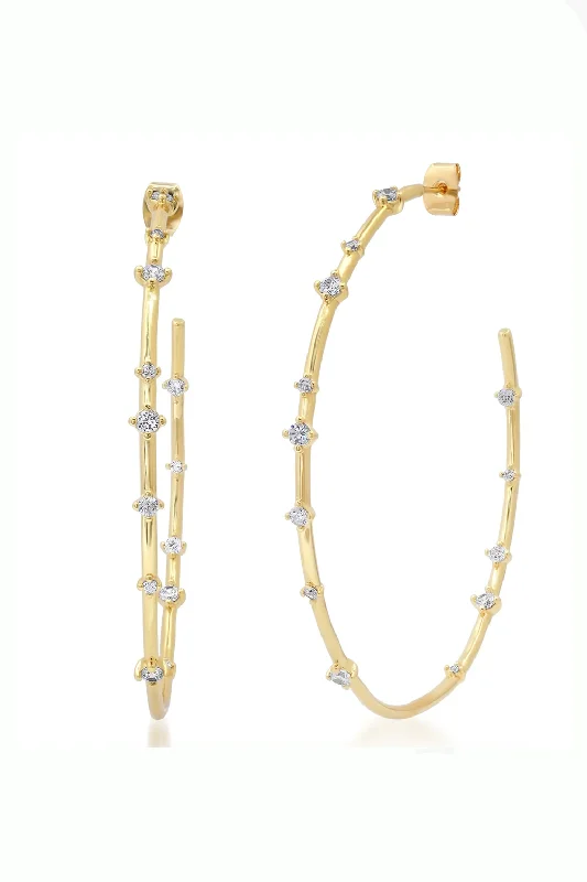 Luxury Diamond Earrings-Extra Large Gold Hoops with CZ Stations