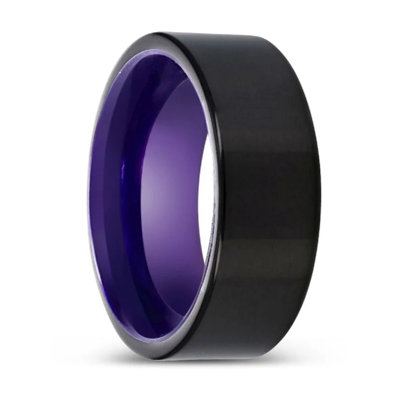 MAXWELL | Purple Ring, Black Tungsten Ring, Shiny, Flat