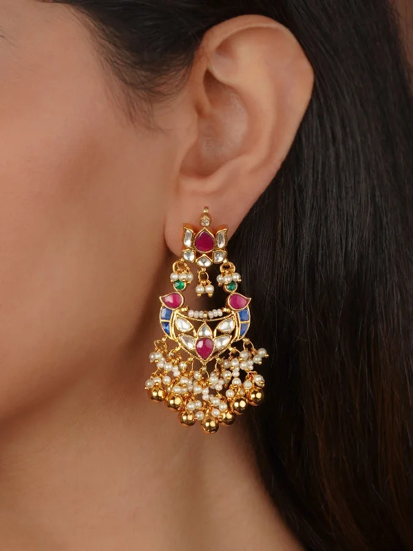 Sparkling Diamond Earrings-Multicolor Gold Plated Jadau Kundan Earrings - ME1304M