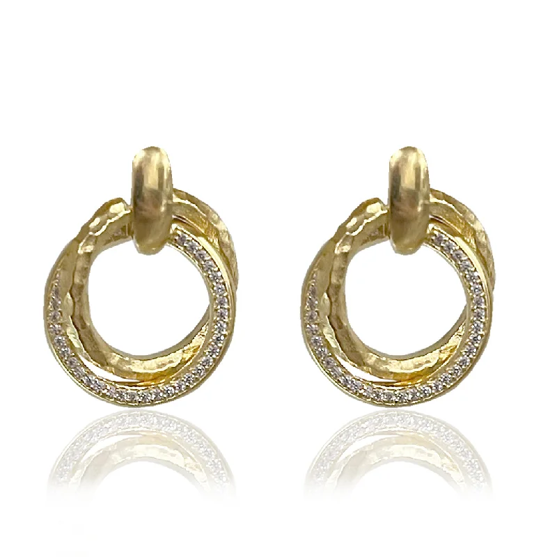 Gold-Plated Hoop Earrings-GOLD TRINITY EARRINGS