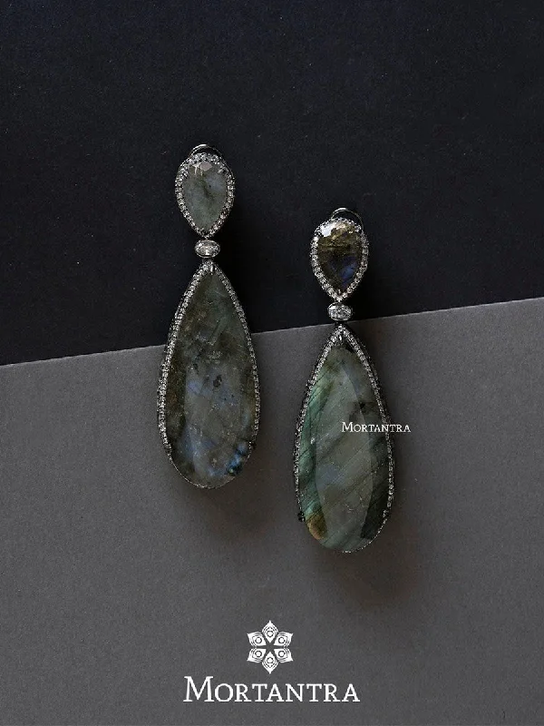 Embellished Drop Earrings-Fluorite Color Silver Plated Faux Diamond Earrings - CZEAR455