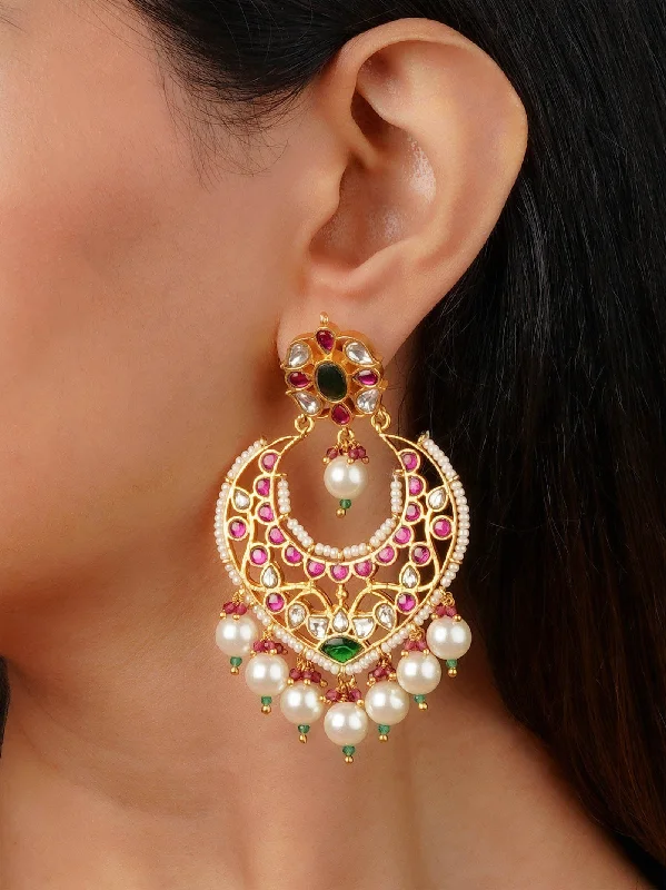 Modern Drop Earrings-Multicolor Gold Plated Jadau Kundan Earrings - ME1300M