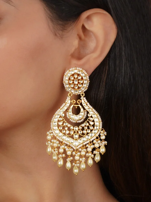 Cute Heart Earrings-White Color Gold Plated Jadau Kundan Earrings - ME1308