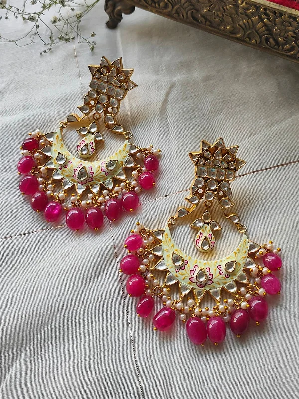 Elegant Gemstone Earrings-Multicolor Gold Plated Jadau Kundan Earrings - ME904