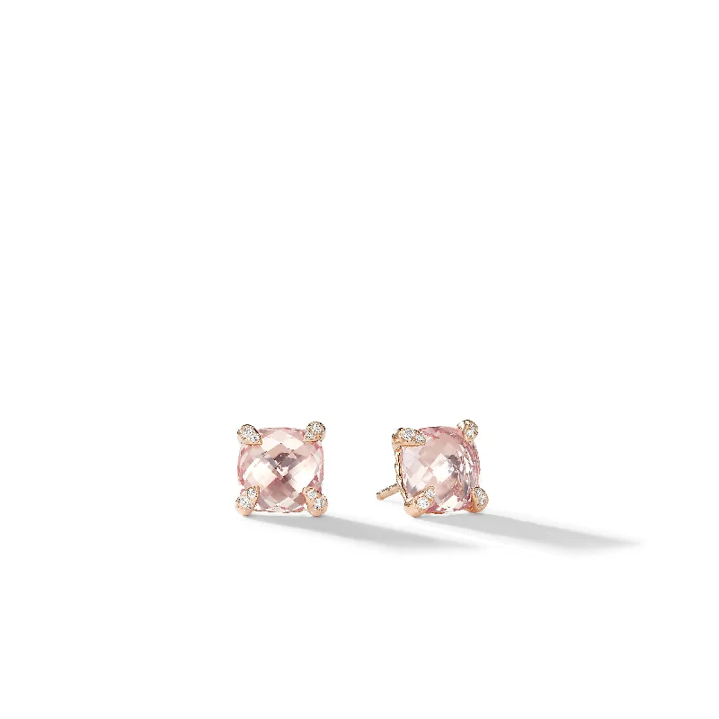 Glittery Hoop Earrings-Chatelaine® Stud Earrings in 18K Rose Gold with Morganite and Diamonds\, 8mm