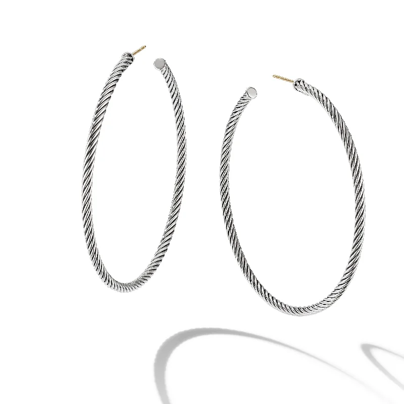 Adjustable Hoop Earrings-Cable Hoop Earrings in Sterling Silver\, 2.5in