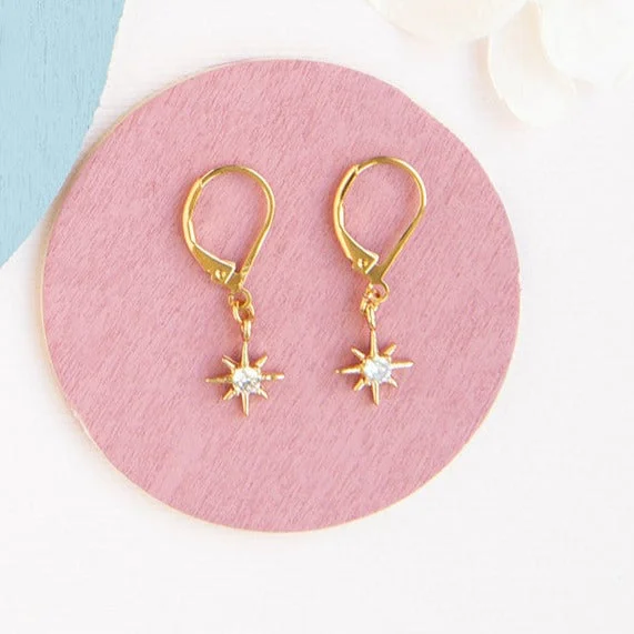 Cute Stud Earrings-Star Mini CZ Gem Leverback Dangle Drop Earring