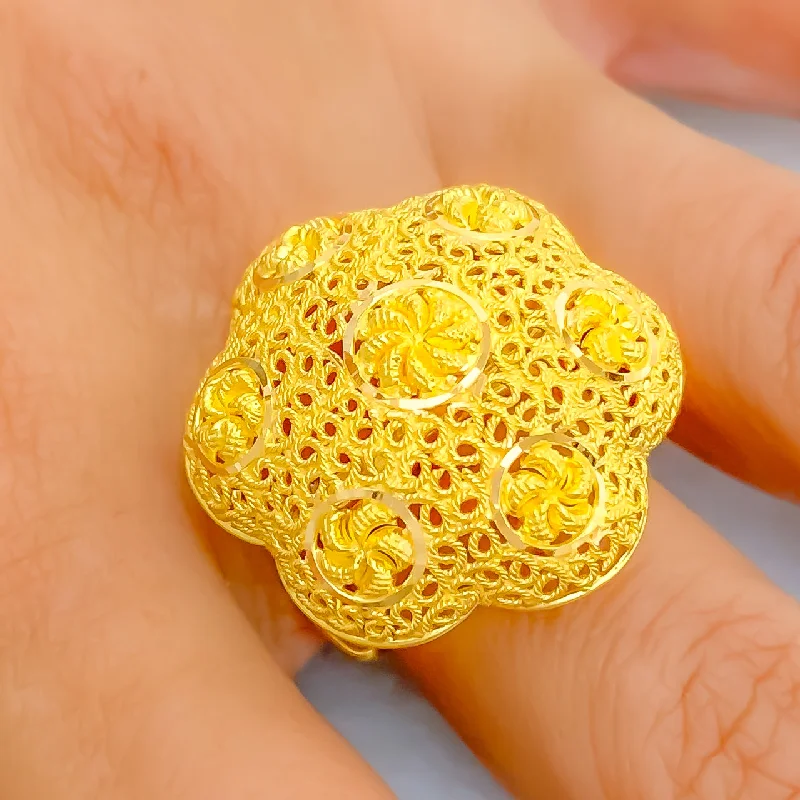 Blooming Domed Flower 22k Gold Statement Ring