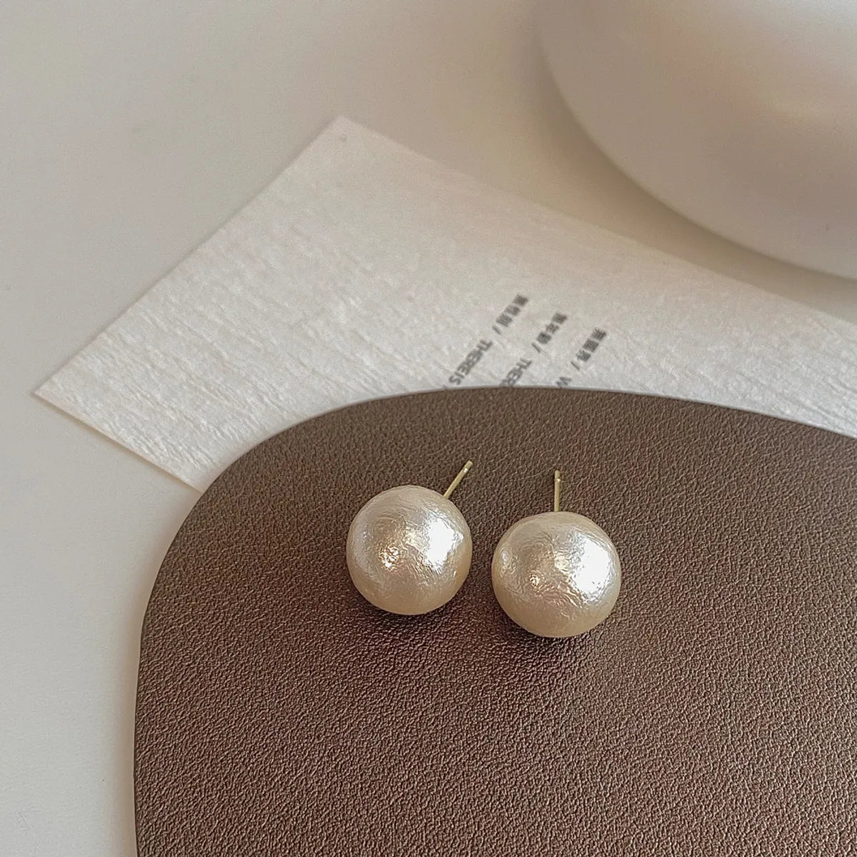 14mm Cotton Pearl Stud Earrings 925 Silver Needle Plated with Real Gold