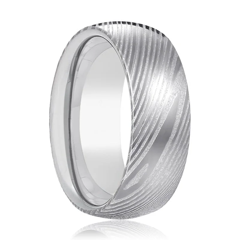 DORIAN | Silver Ring, Silver Damascus Steel, Domed