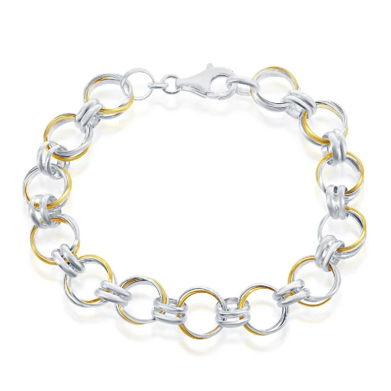 Gold Charm Bracelet-Classic Women's Bracelet - Sterling Silver and GP Multi Circle Link | S-4655