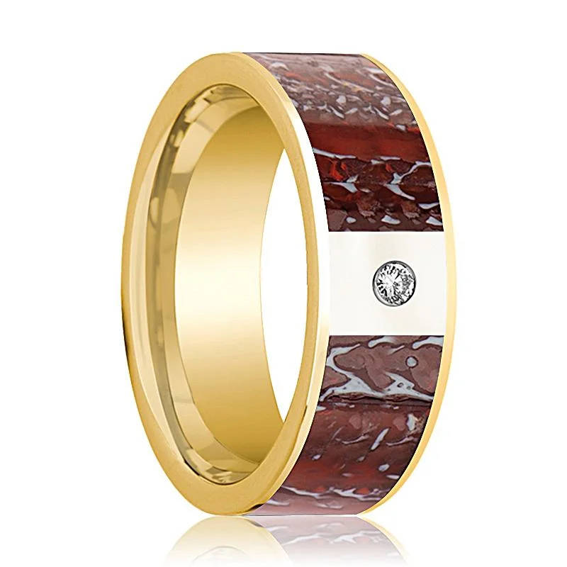 ADZE | 14k Yellow Gold Ring Diamond and Red Dinosaur Bone