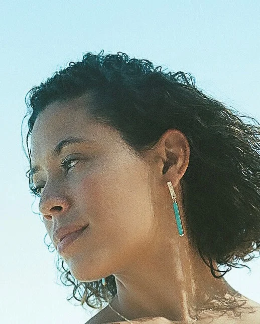 Unique Pearl Drop Earrings-Hana Turquoise Bar Earrings