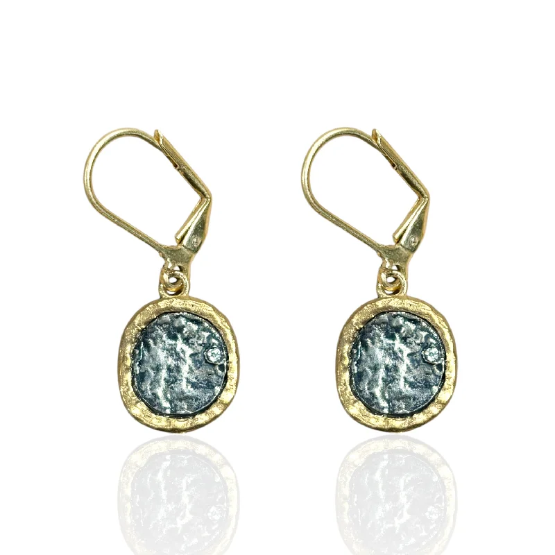 Antique Silver Earrings-GOLD PAVIA COIN & FRAME DANGLE EARRINGS