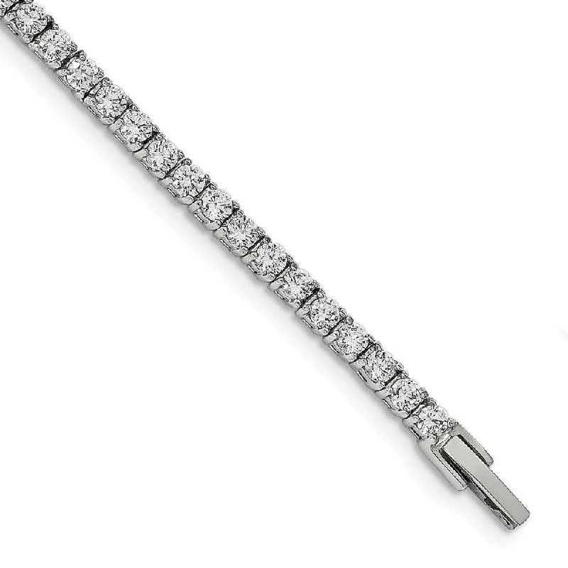 Custom Leather Bracelet-Stainless Steel Polished with CZ 7.5in Tennis Bracelet