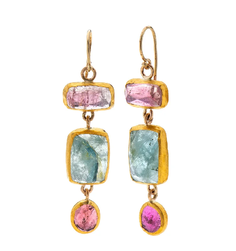 Butterfly Wing Earrings-Nava Zahavi Yellow Gold Tourmaline Aqua Triple Power Earrings