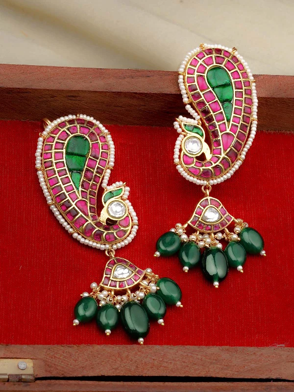 Geometric Shape Earrings-Multicolor Gold Plated Jadau Kundan Earrings - ME1159M