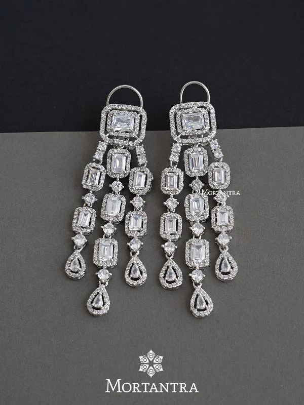 Double Hoop Earrings-White Color Silver Plated Faux Diamond Earrings - CZEAR479