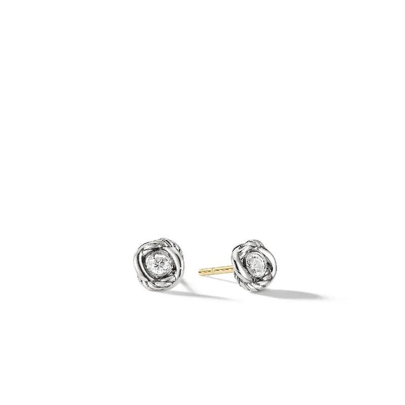 Fun Statement Earrings-Infinity Stud Earrings in Sterling Silver with Diamonds\, 6.8mm