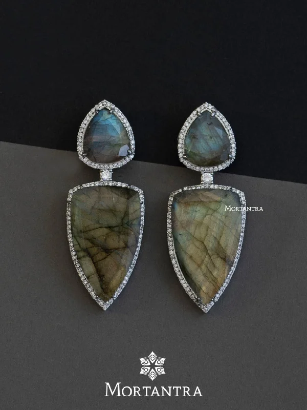 Pearl Ear Jackets-Fluorite Color Silver Plated Faux Diamond Earrings - CZEAR460