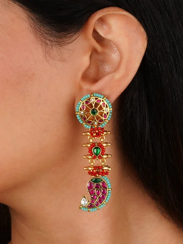 Geometric Hoop Earrings-Multicolor Gold Plated Mishr Earrings - MR-E270M