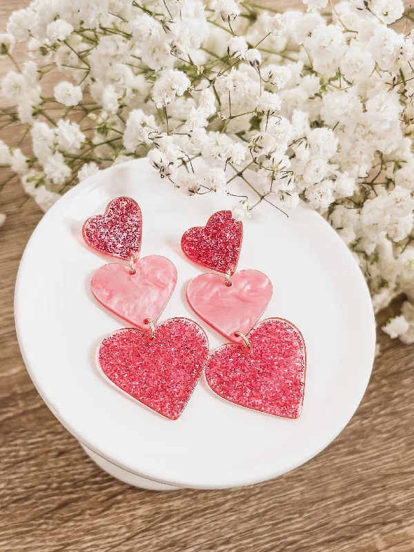 Beaded Hoop Earrings-Beautiful Acrylic Heart Earrings