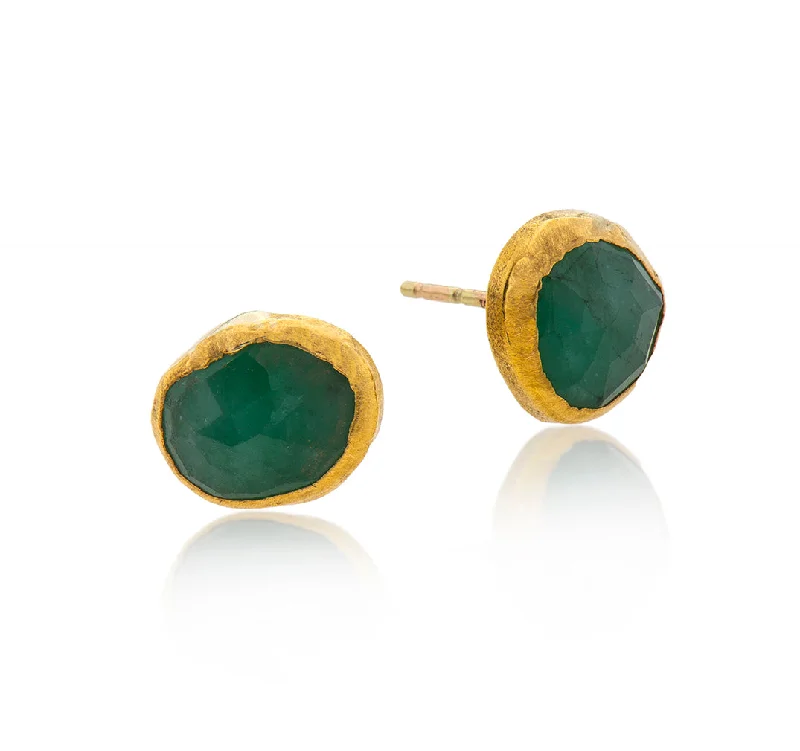 Rhinestone Earrings-Nava Zahavi Yellow Gold Emerald Stud Earrings