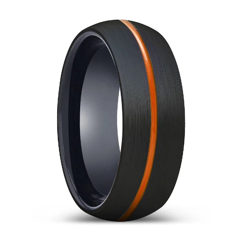 SPARTANITE | Black Ring, Black Tungsten Ring, Orange Groove, Domed