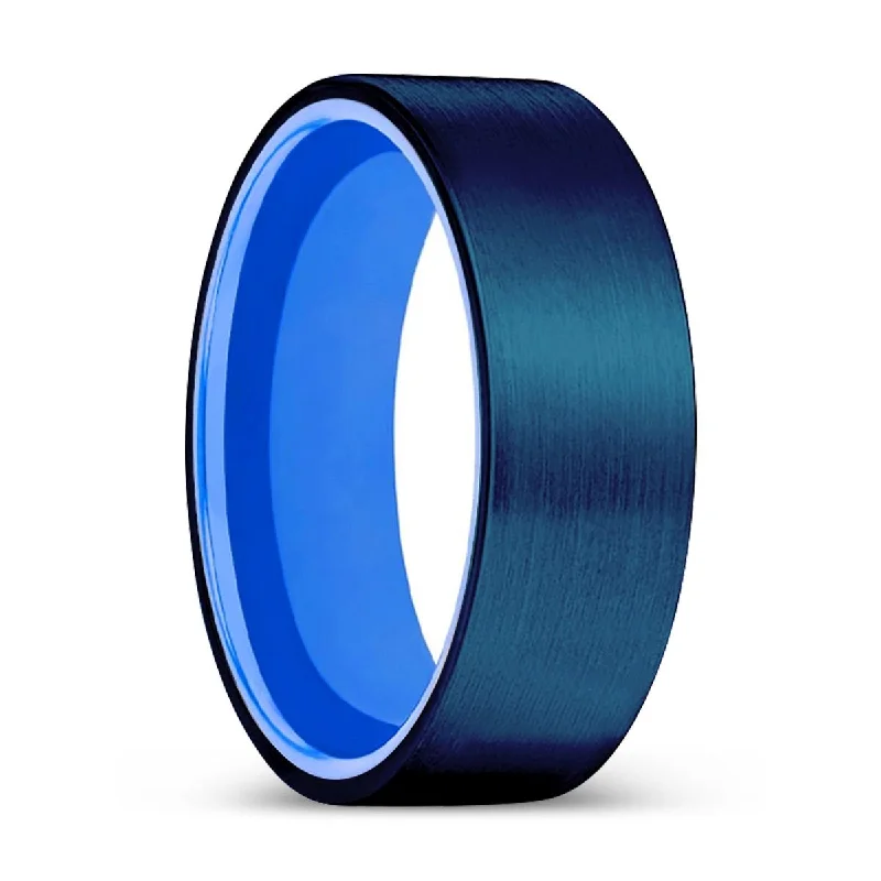 LUGANO | Blue Ring, Blue Tungsten Ring, Brushed, Flat