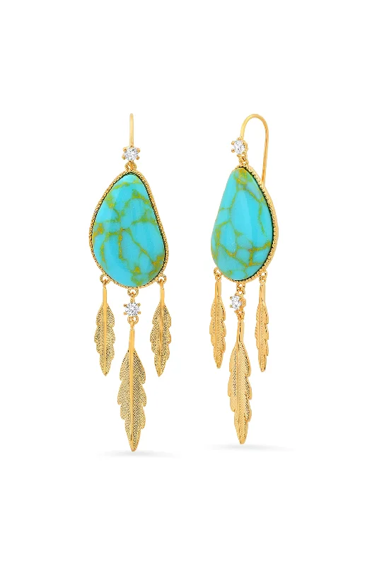 Vintage Style Earrings-Charming Feather Drop Turquoise Earrings