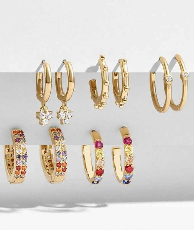 Bridal Earrings-Beautiful 5 Pair Set of Gold Hoop Earrings