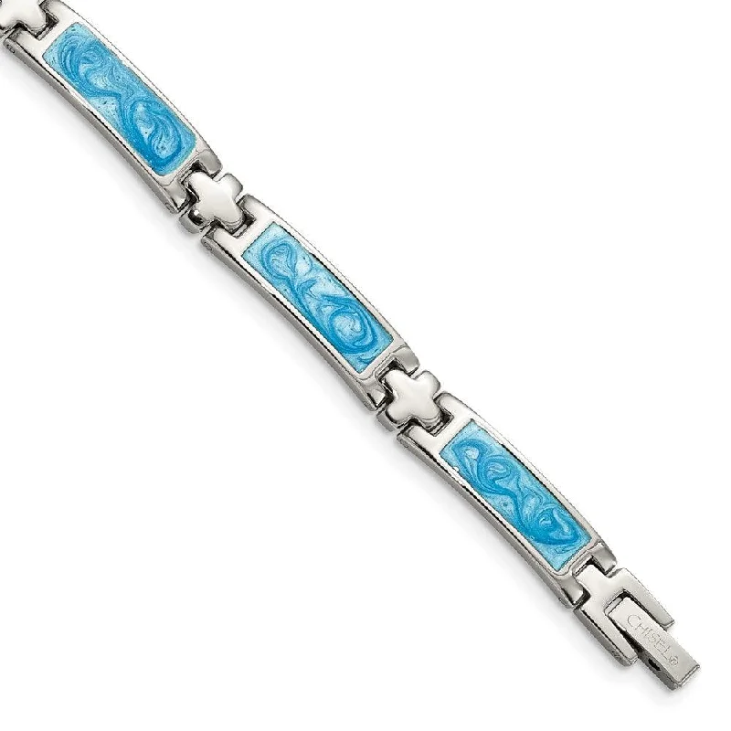 Multi-Layer Silver Bracelet-Stainless Steel Blue Enamel 7.25in Bracelet