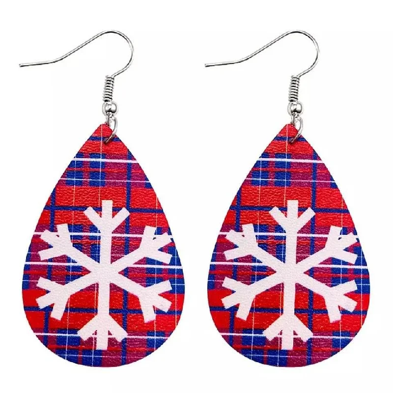 Funky Statement Earrings-Beautiful Holiday Red Plaid Snowflake Earrings