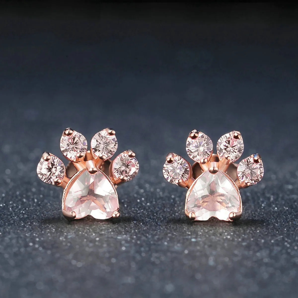 Fashion Paw Print Copper Inlay Zircon Ear Studs 1 Pair