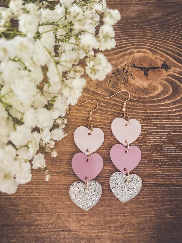 Long Dangle Earrings-Beautiful Acrylic Heart Earrings