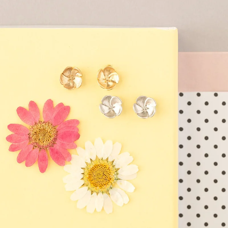 Classic Gold Earrings-Camellia Flower Post