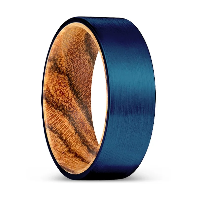 MIRACLE | Bocote Wood, Blue Tungsten Ring, Brushed, Flat