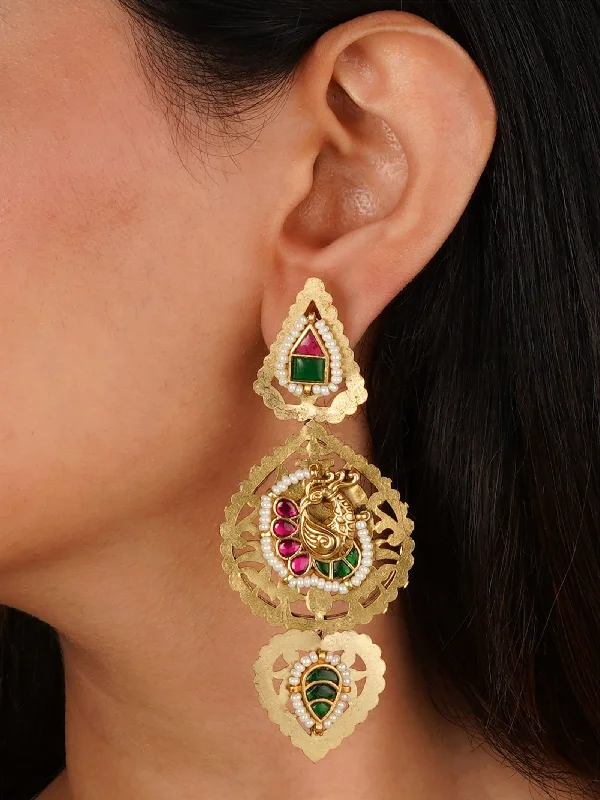 Cute Dangle Earrings-Multicolor Gold Plated Mishr Earrings - MR-E264