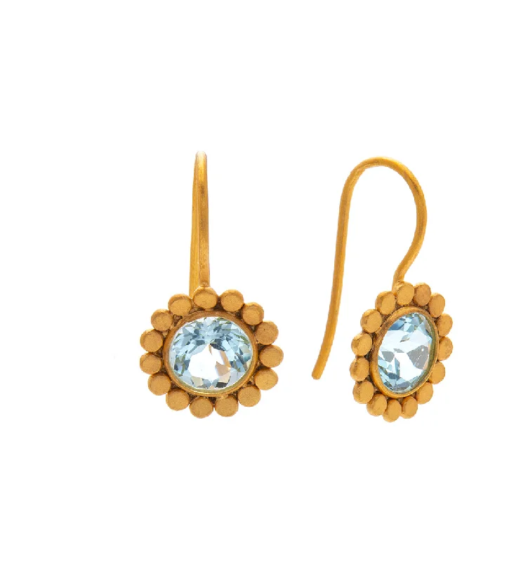 Retro Earrings-Nava Zahavi Yellow Gold Blue Topaz Flower Earrings