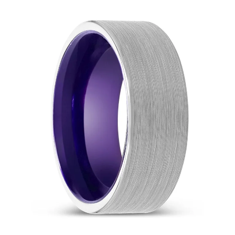 MARVINA | Purple Ring, White Tungsten Ring, Brushed, Flat