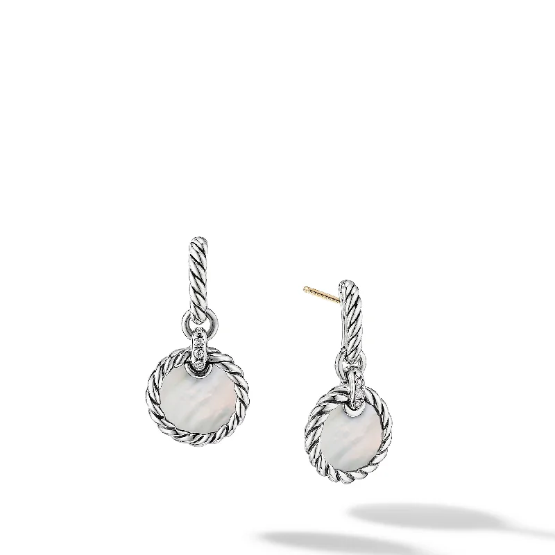 Classic Gold Earrings-DY Elements® Drop Earrings in Sterling Silver with Mother of Pearl and Diamonds\, 25mm