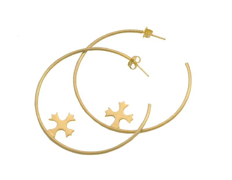 Gold Hoop Earrings-2" GOLD TREASURE TROVE HOOP WITH MALTESE CROSS