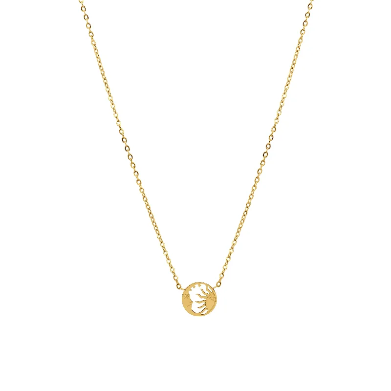 Gold Chain with Pendant-Moon & Sun Necklace