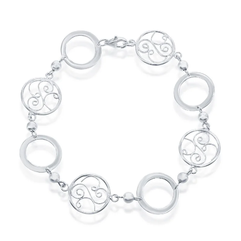 Rose Gold Charm Bracelet-Classic Women's Bracelet - Sterling Silver Open and Designed Circle Linked | S-4376