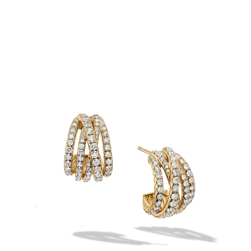 Vintage Style Earrings-Pavé Crossover Shrimp Earrings in 18K Yellow Gold with Diamonds\, 15.8mm