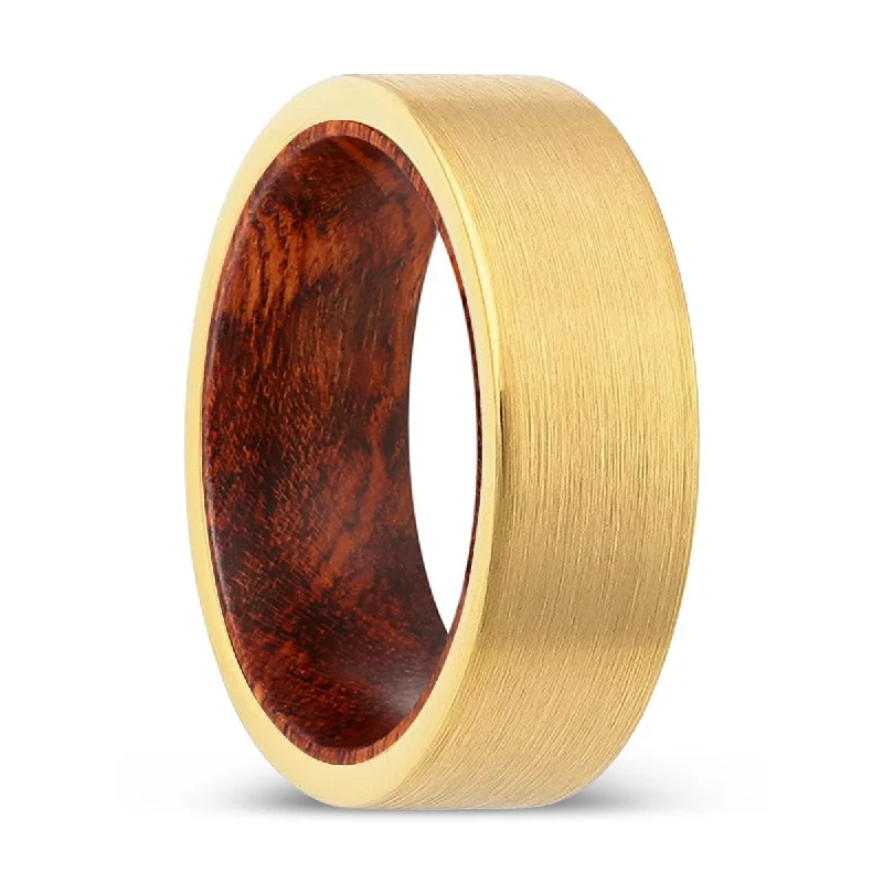 COURLYN | Snake Wood, Gold Tungsten Ring, Brushed, Flat