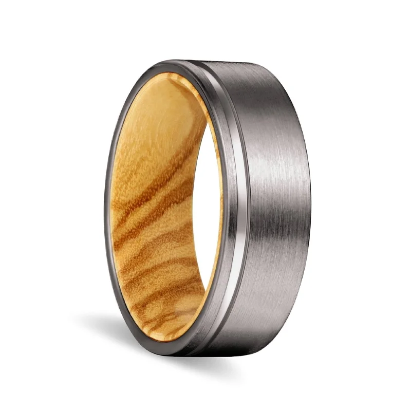 OGEE | Olive Ring, Gunmetal Tungsten Offset Groove