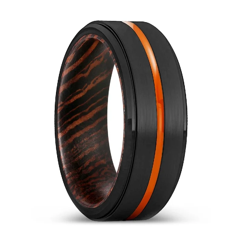 SASKATOON | Wenge Wood, Black Tungsten Ring, Orange Groove, Stepped Edge