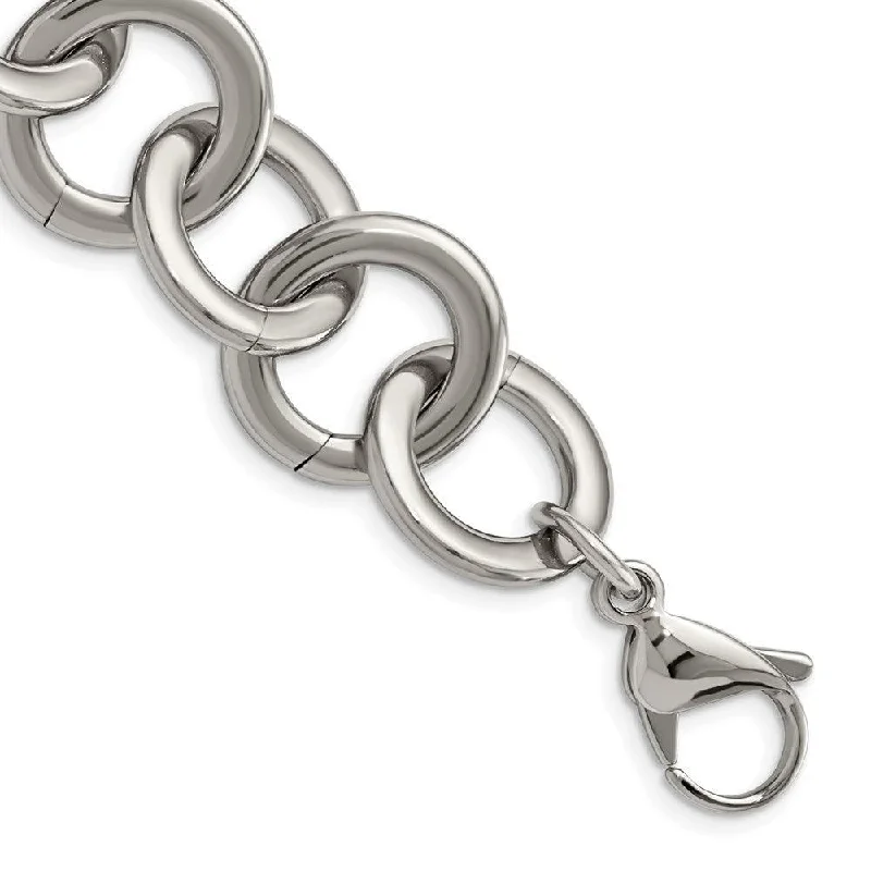 Personalized Silver Bracelet-Stainless Steel Polished Circle Link 7.5 inch w/ 1inch ext Bracelet